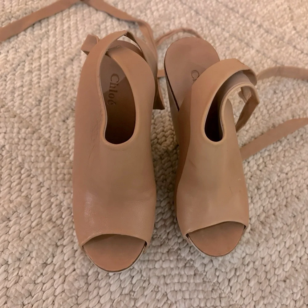 Chloe Tan Leather Ankle-Tie Platform Wedges